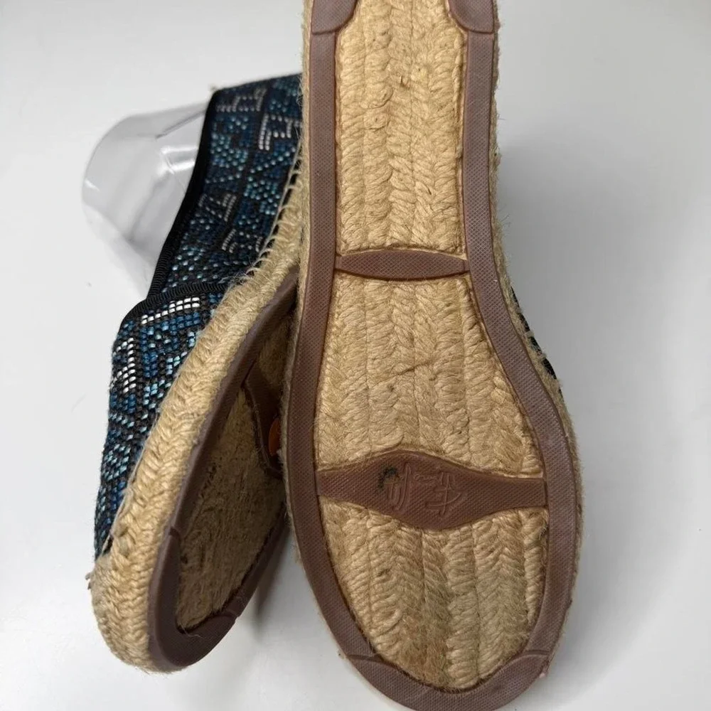 Franco Sarto Blue Woven Espadrille Flats Summer Cruise Coastal Boho Resort